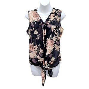 2/$20 Fun & Flirt Black & Pink Front Tie Top Blouse Size: Small